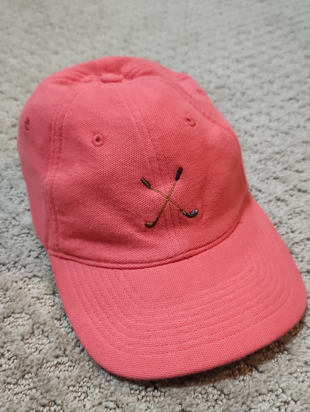 Ralph Lauren Polo Golf Coral Pink Ball Cap Hat Crossed Golf Clubs Embroidery